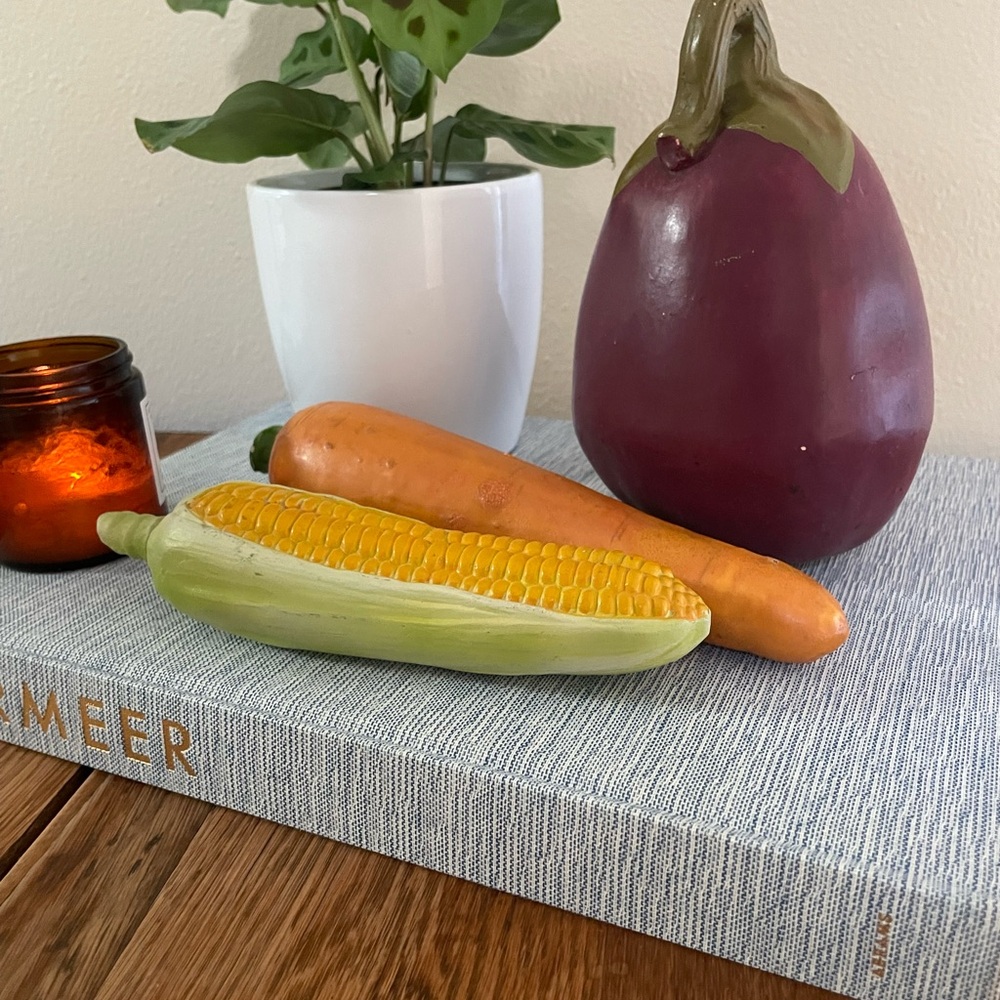 Vintage Ceramic Artificial Vegetable Decor – Eggplant, Carrot & Corn